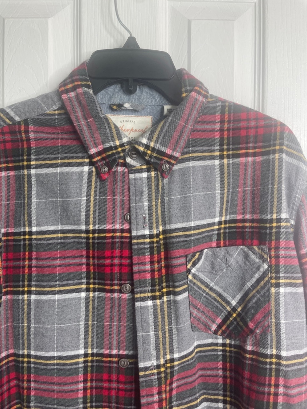 Weatherproof Gray and Red Plaid Button-Down Shirt